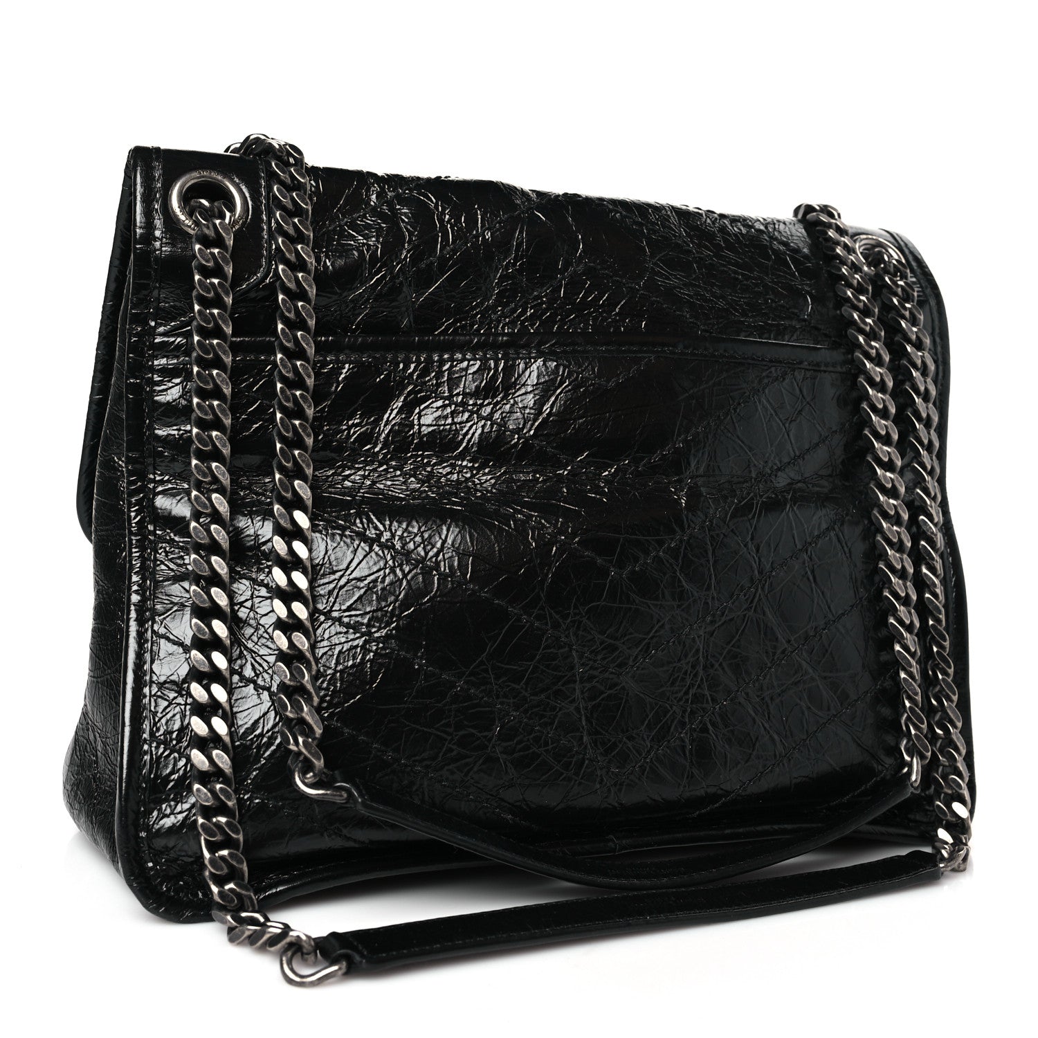 Saint Laurent Crinkled Calfskin Matelasse Monogram Medium Niki Chain Satchel Black 3 of 9