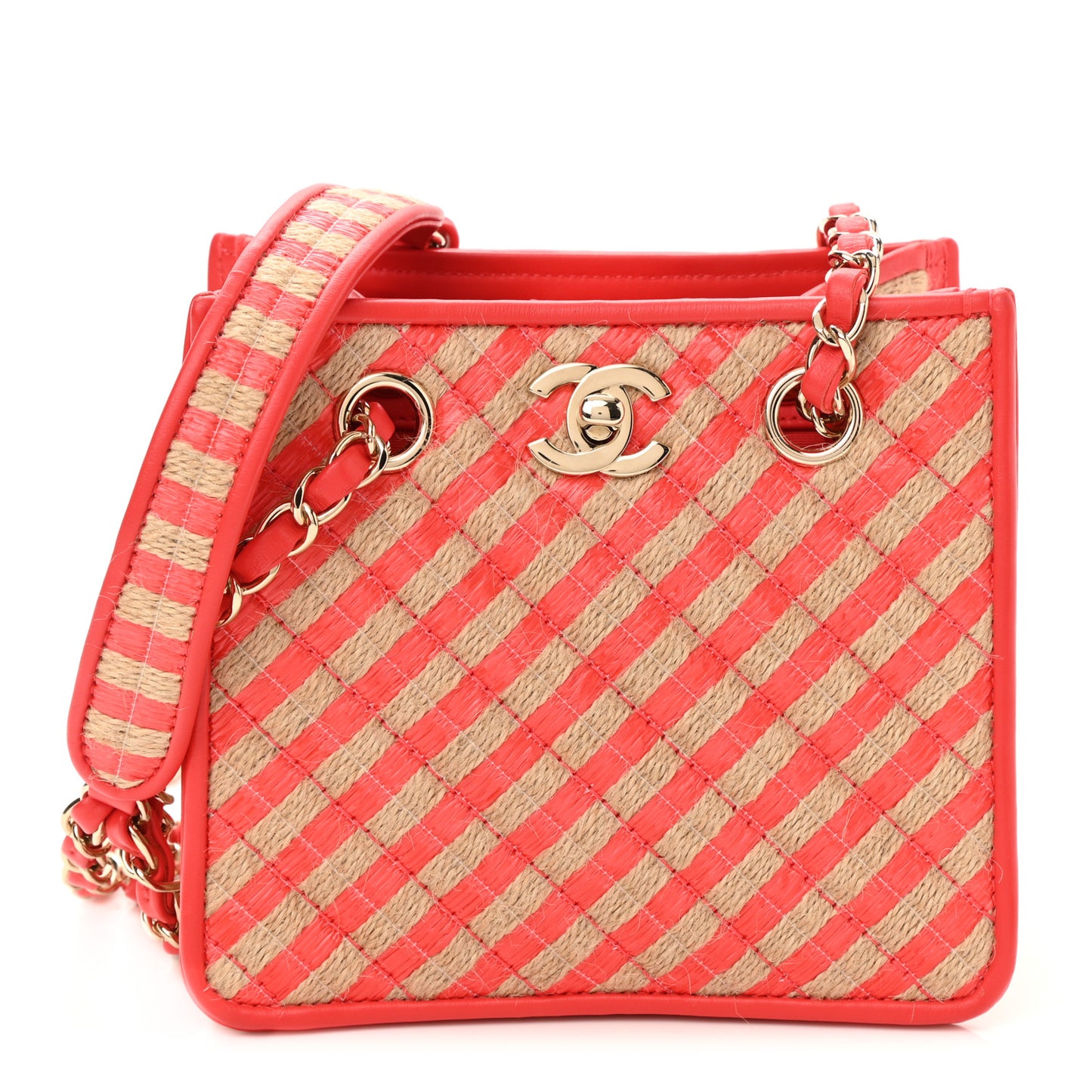 Raffia Jute Striped Urban Jungle Bucket Bag Red Beige