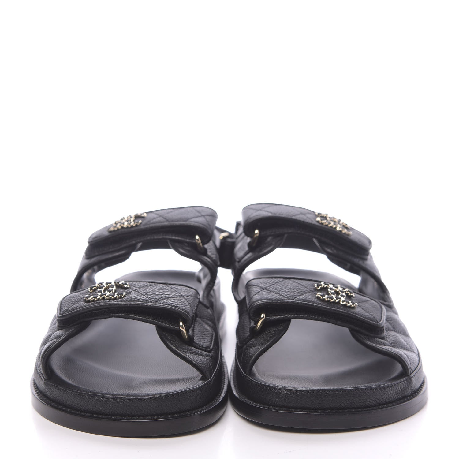 Chanel Grained Calfskin Velcro Dad Sandals 38.5 Black 2 of 8