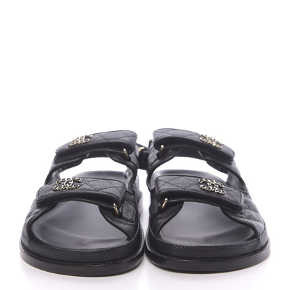 Chanel Grained Calfskin Velcro Dad Sandals 38.5 Black 2 of 8
