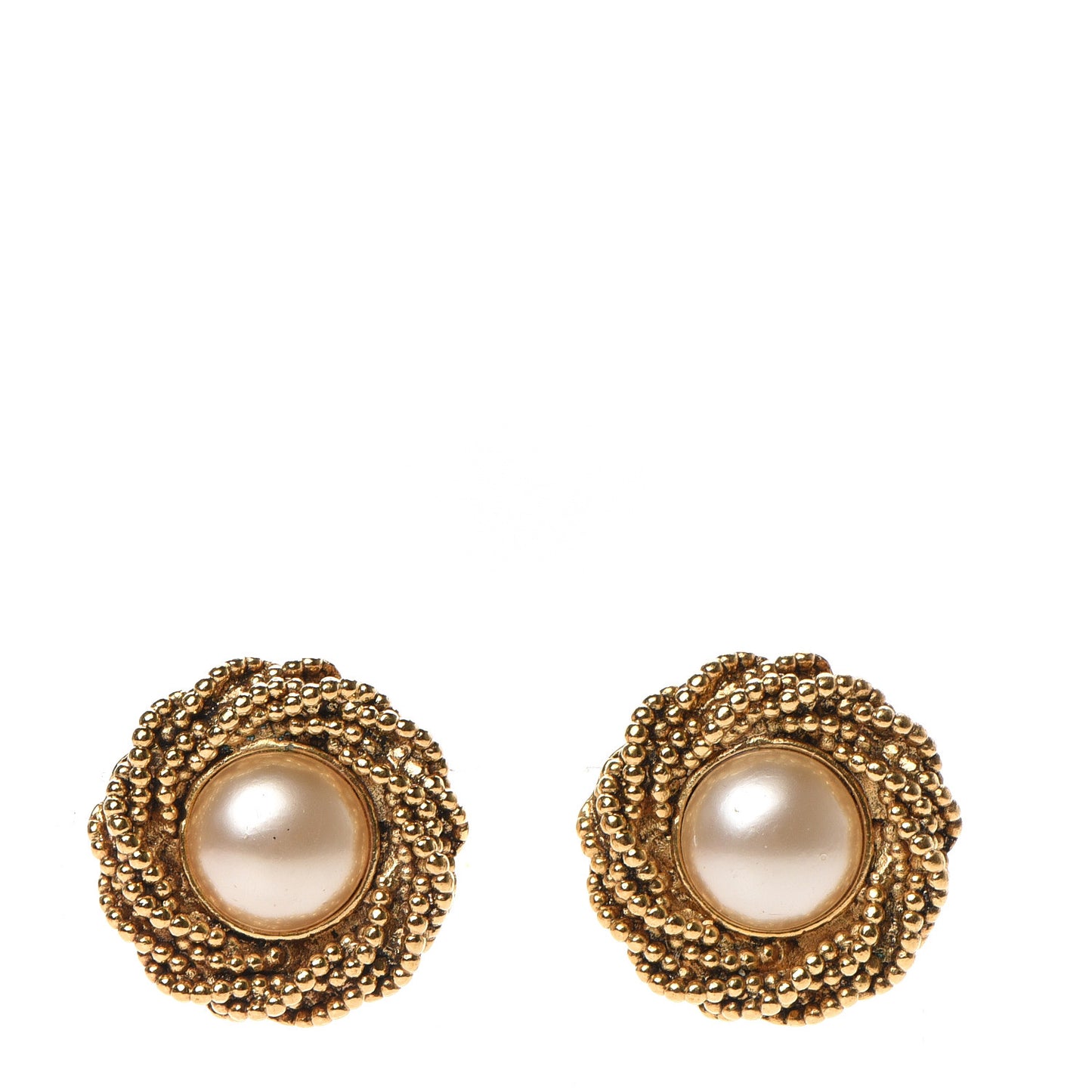 Pearl Round CC Clip On Earrings Gold