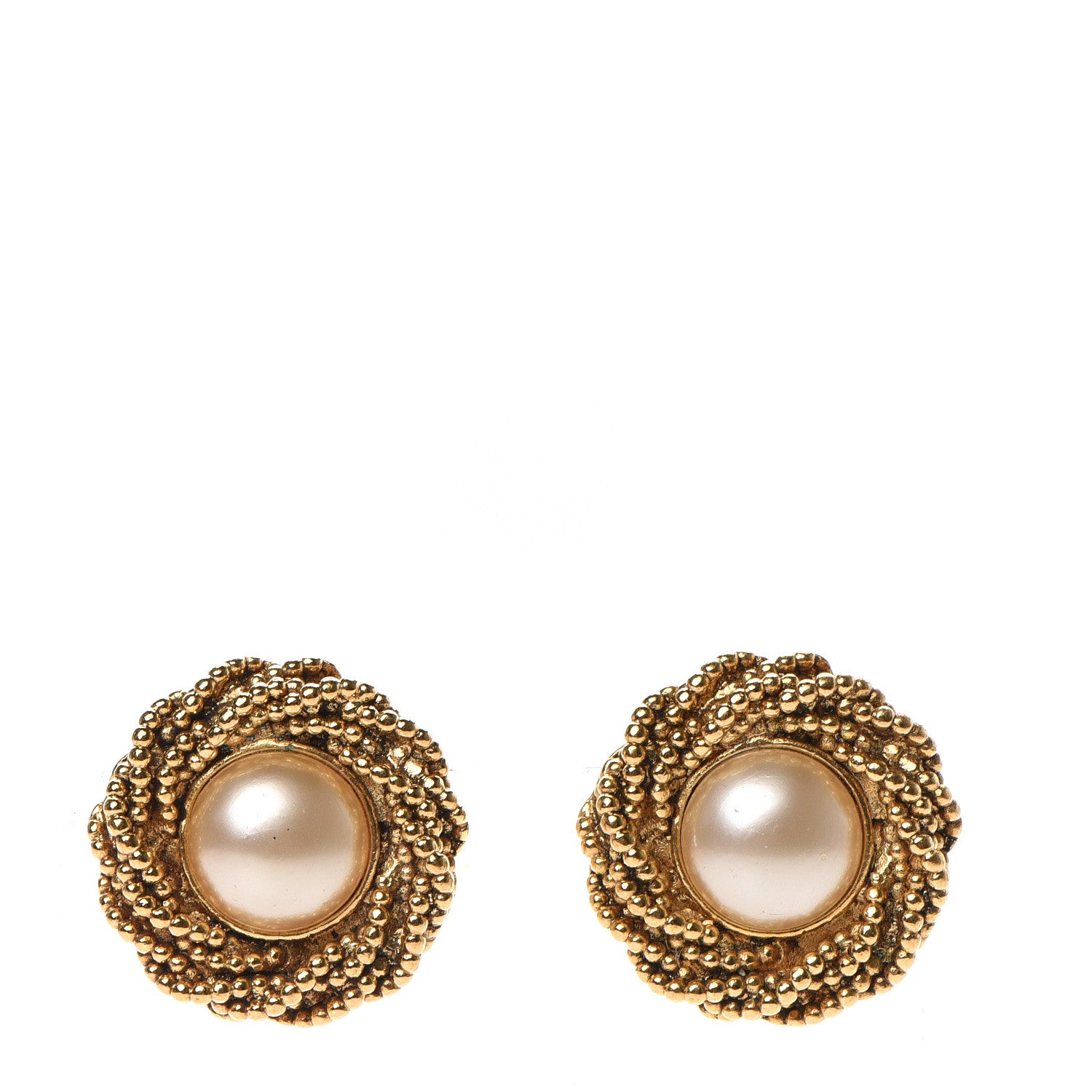 Chanel Pearl Round CC Clip On Earrings Gold 1 of 4