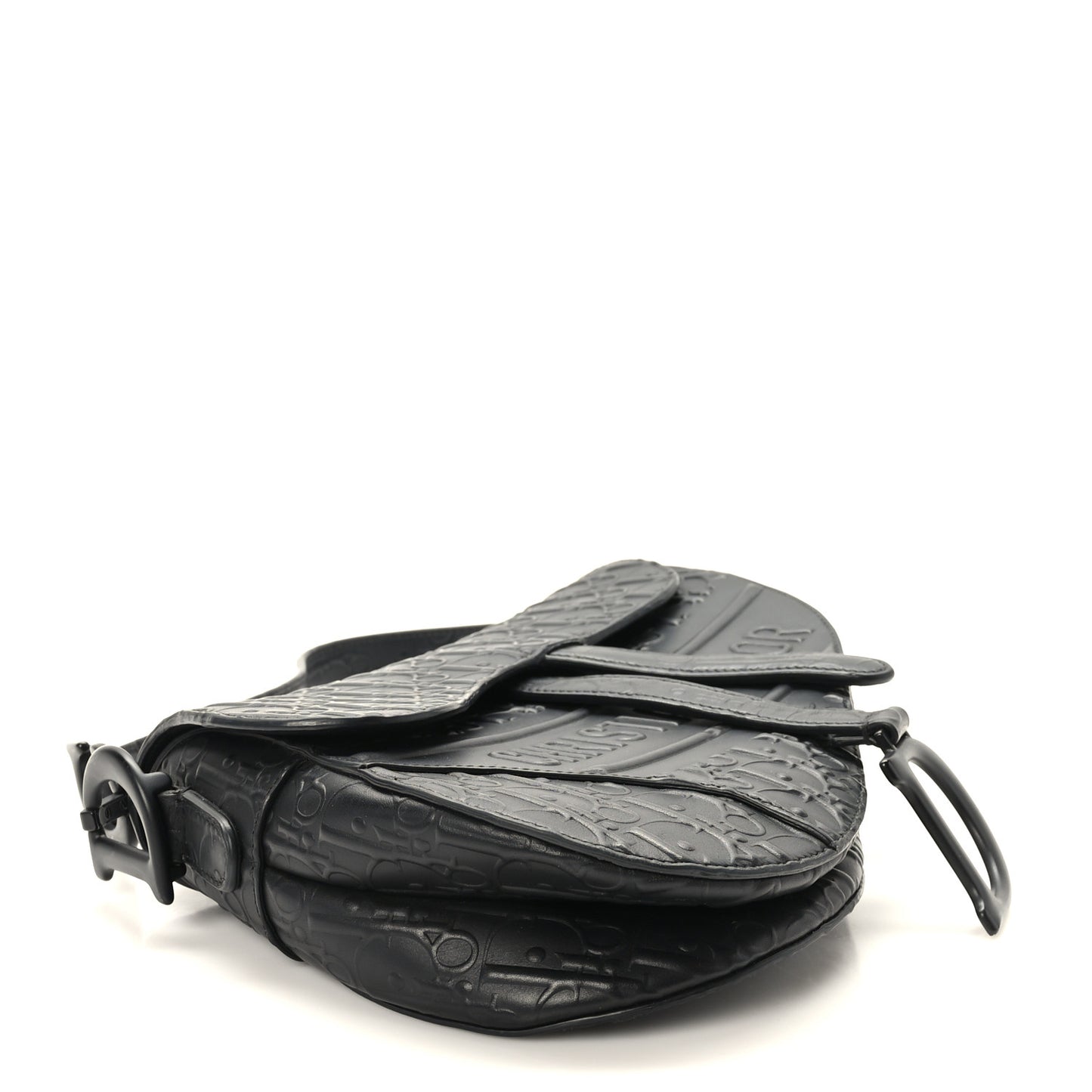 Calfskin Embossed Oblique Saddle Bag Black