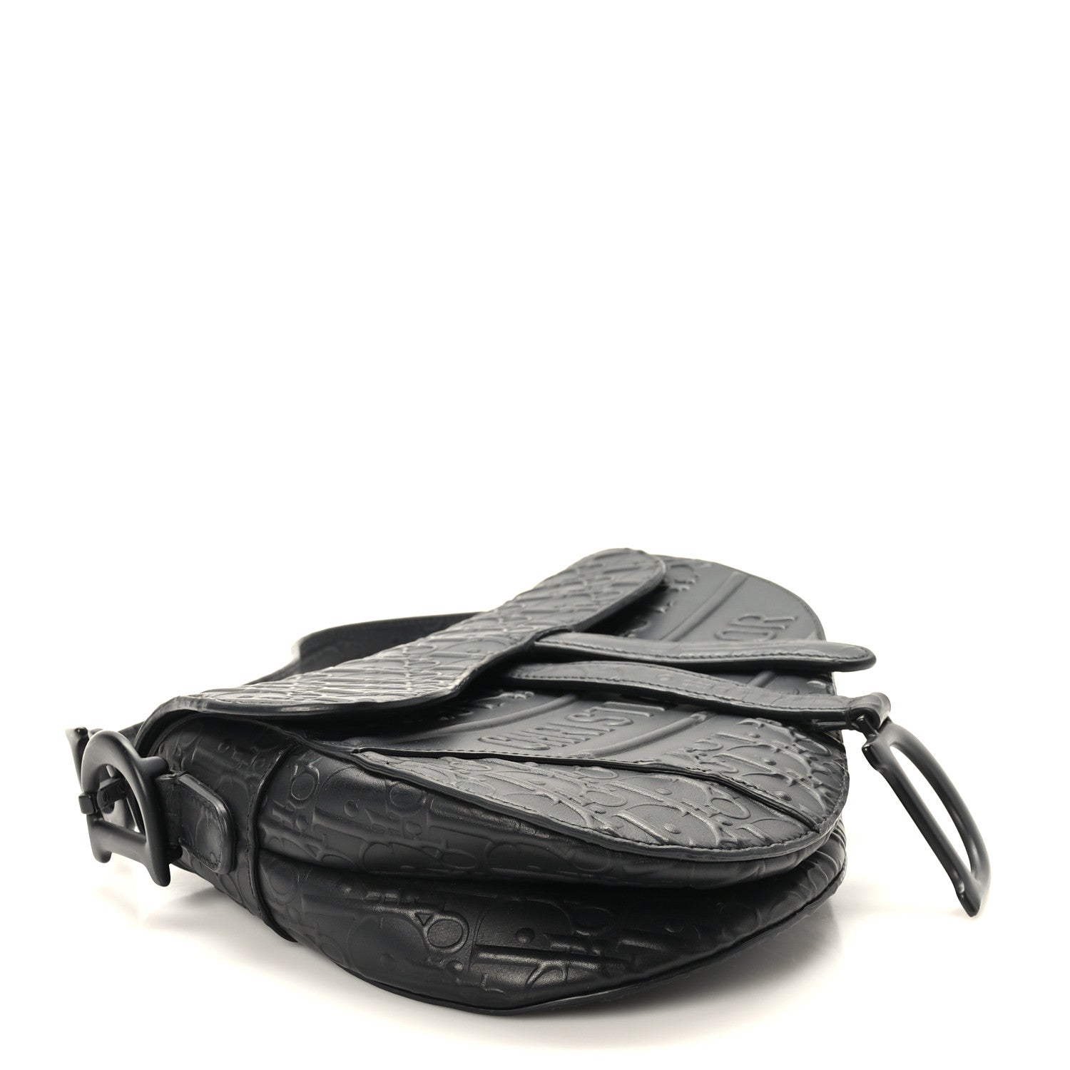 Christian Dior Calfskin Embossed Oblique Saddle Bag Black 4 of 10