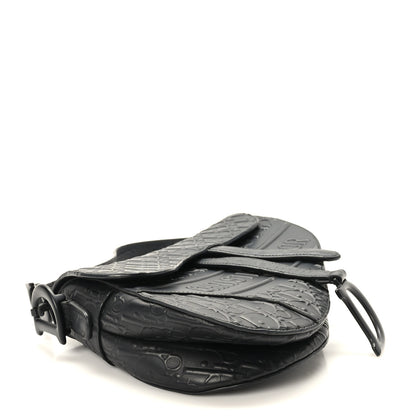 Christian Dior Calfskin Embossed Oblique Saddle Bag Black 4 of 10