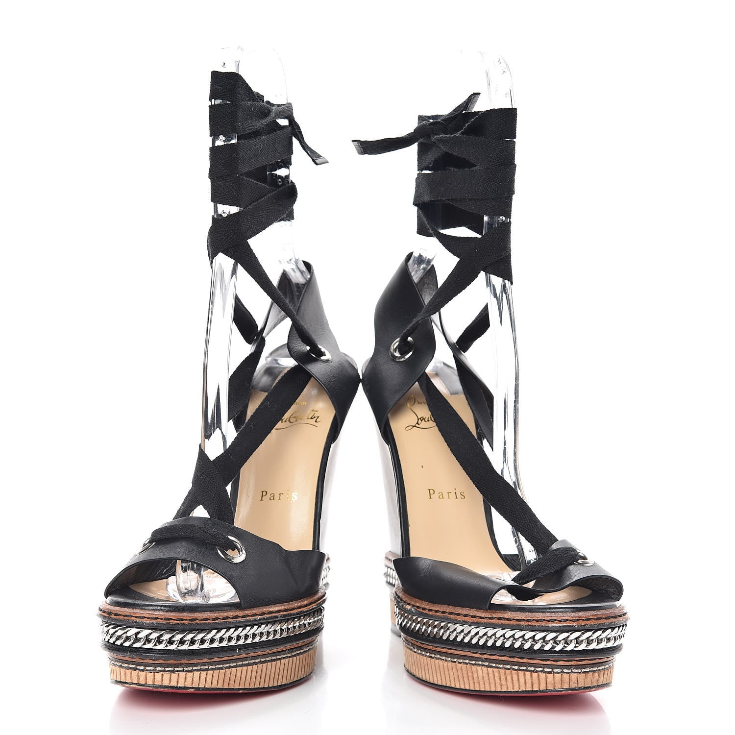 Christian Louboutin Shiny Calfskin Tribuli 140 Wedge Sandals 40 Black 6 of 15