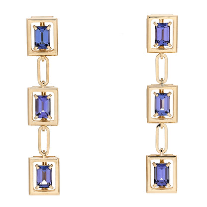 Tiffany 18K Yellow Gold Tanzanite Jewel Box Drop Earrings 1 of 5