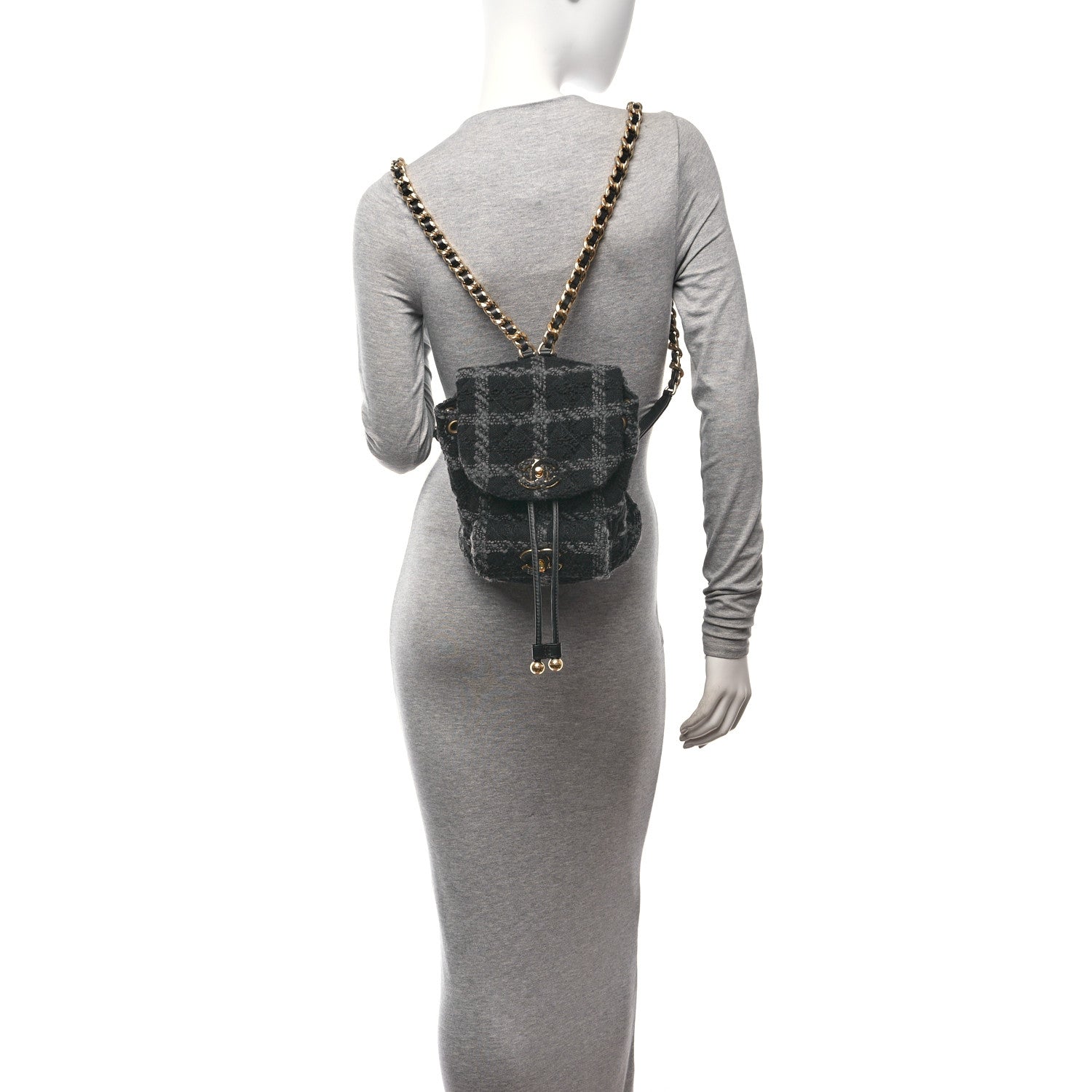 Chanel Wool Tweed Elegant Backpack Black Grey 2 of 11