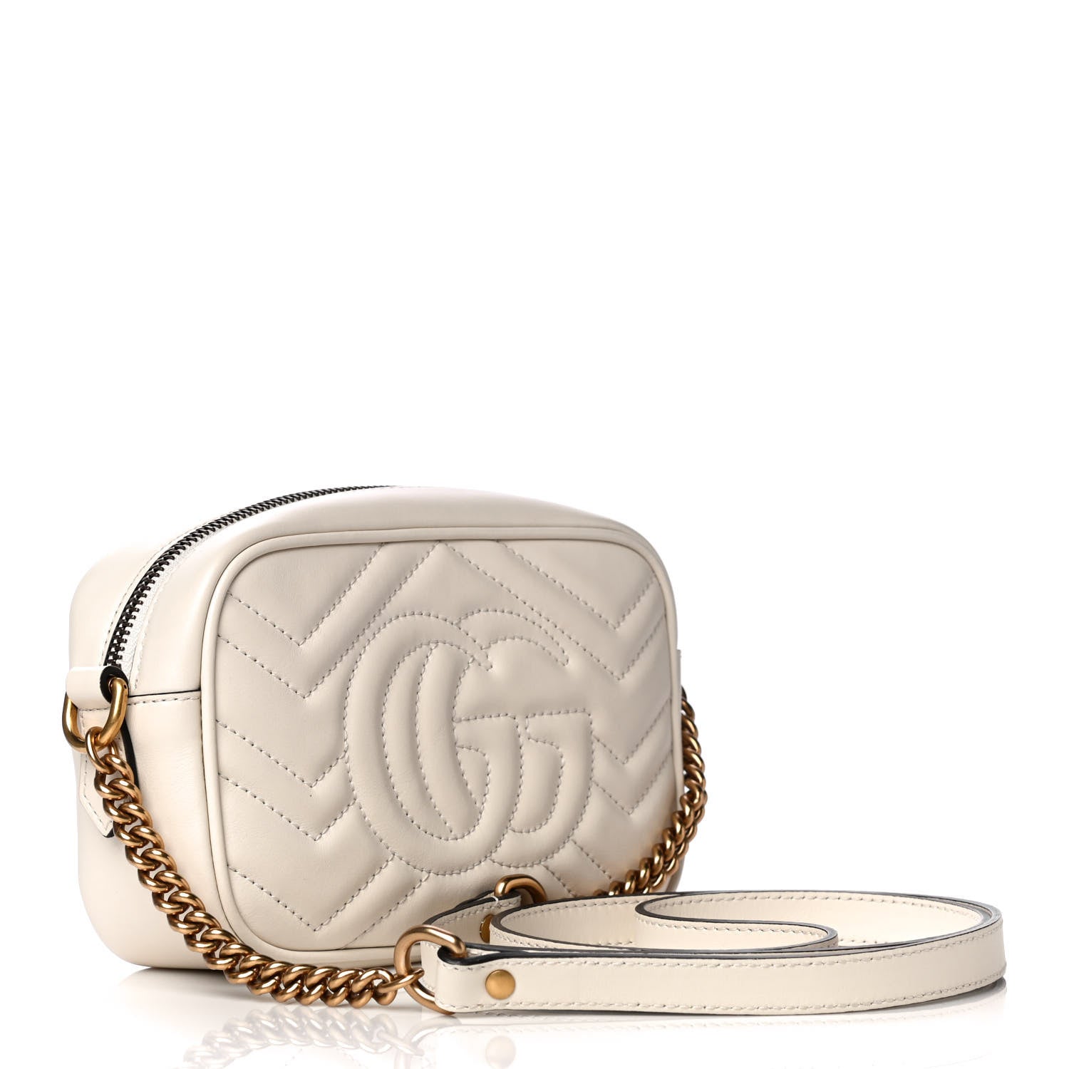 Gucci Calfskin Matelasse Mini GG Marmont Chain Shoulder Bag White 3 of 13