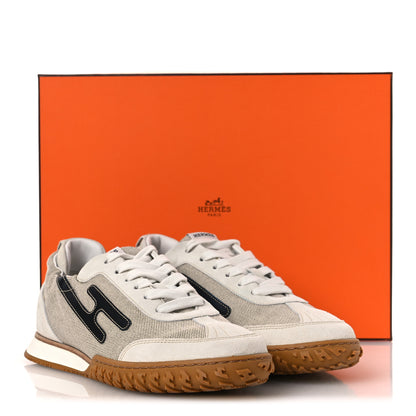 Hermes Toile Suede Goatskin Jet Sneakers 38 Multicolored Prunoir 14 of 14
