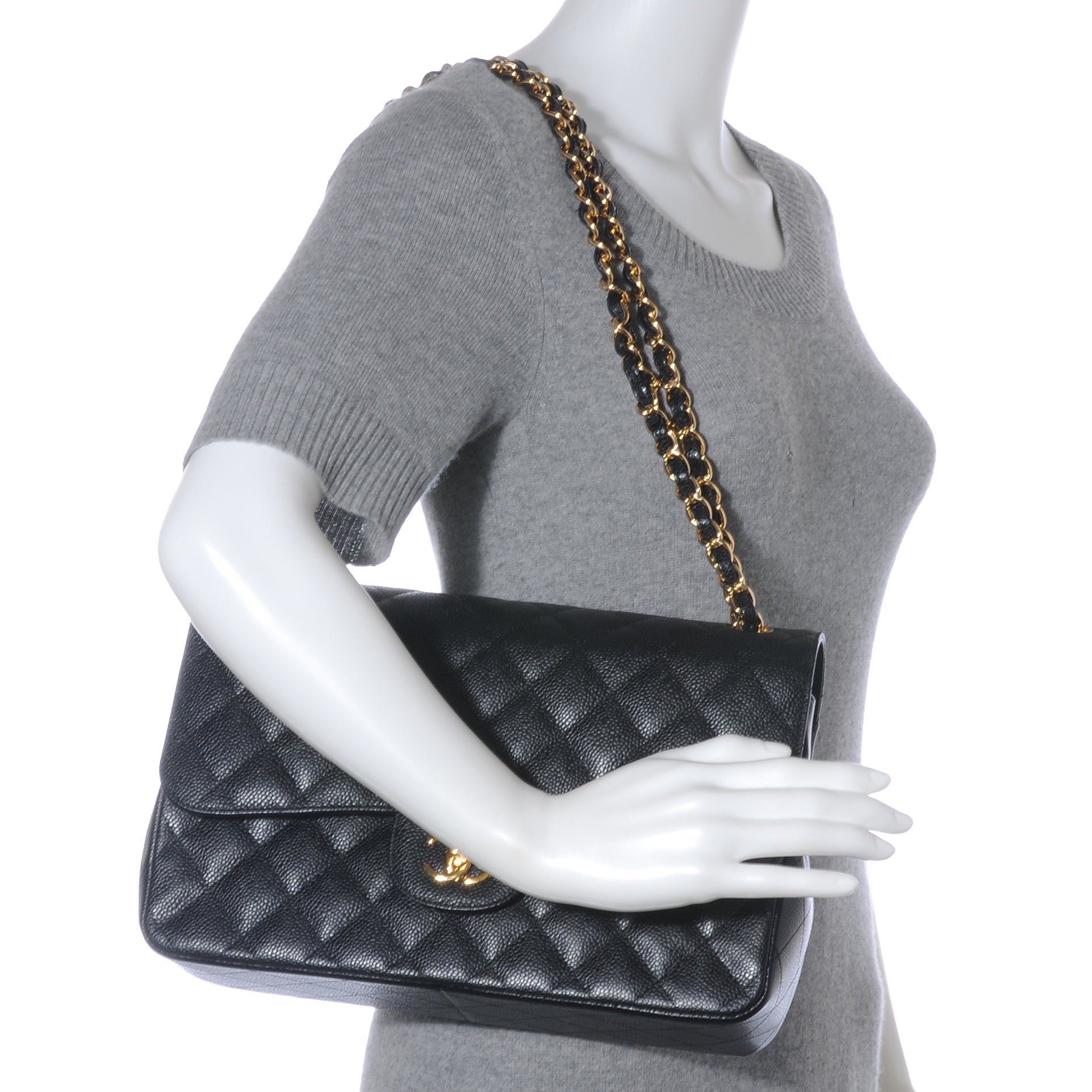 Chanel Caviar Quilted Jumbo Double Flap Black 2 of 8