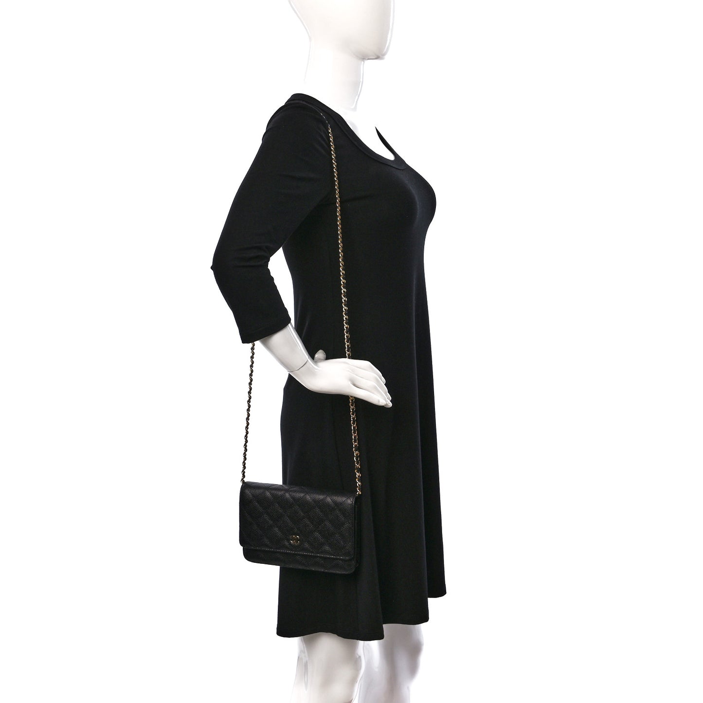 Caviar Quilted Wallet on Chain WOC Black