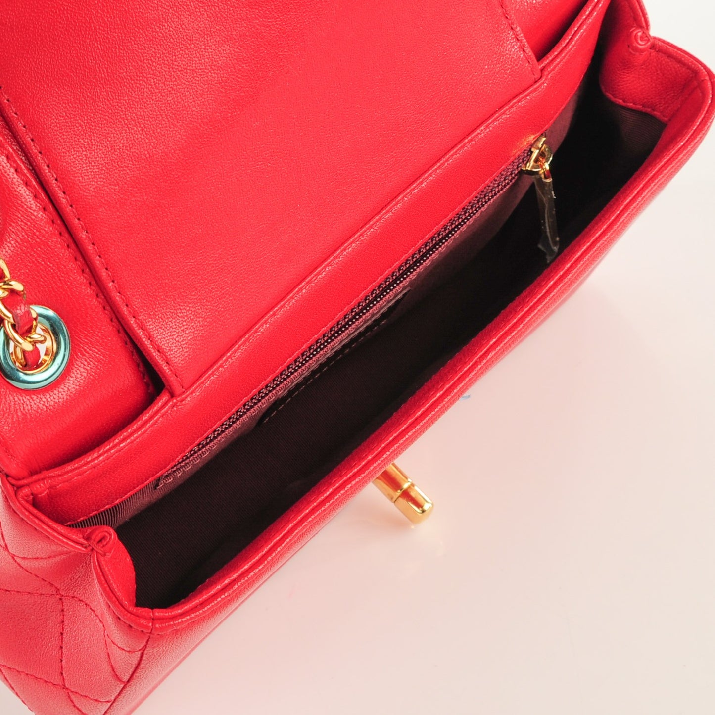 Iridescent Sheepskin Quilted Small Vintage Mademoiselle Flap Red