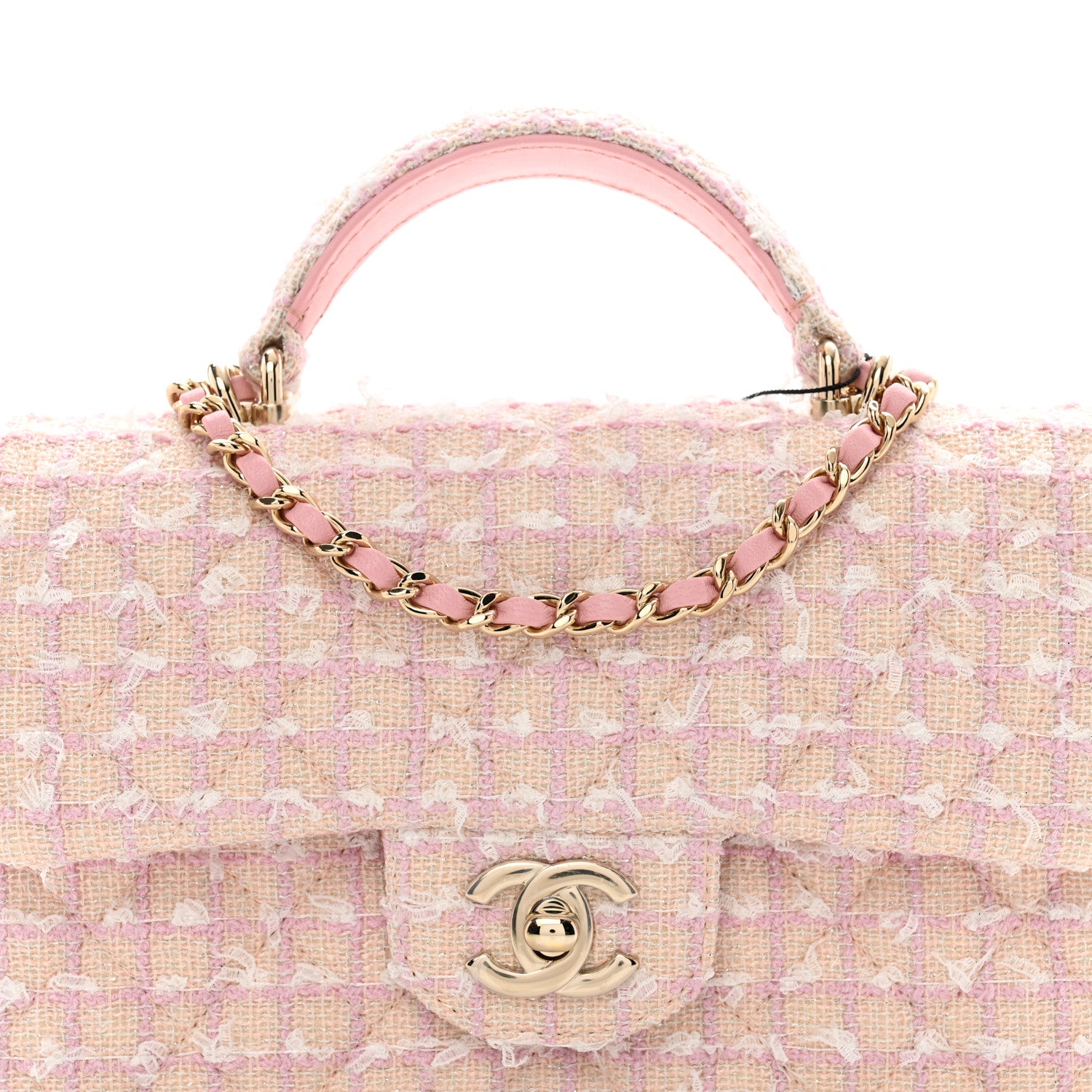 Chanel Tweed Quilted Mini Top Handle Rectangular Flap Light Pink 5 of 10