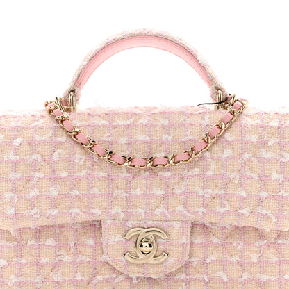 Chanel Tweed Quilted Mini Top Handle Rectangular Flap Light Pink 5 of 10