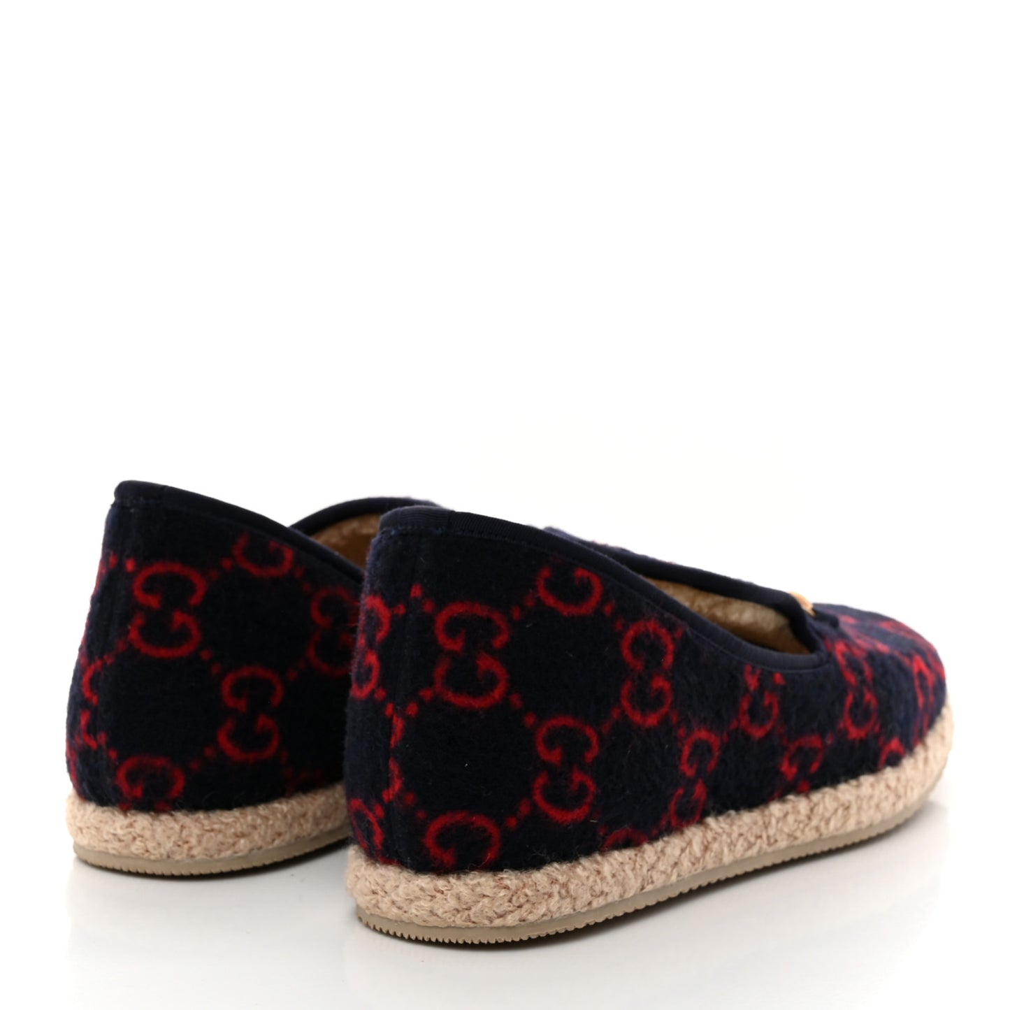 Covered Wool GG Monogram Mens Fria Horsebit Loafers 6 Blue Red Butterscotch