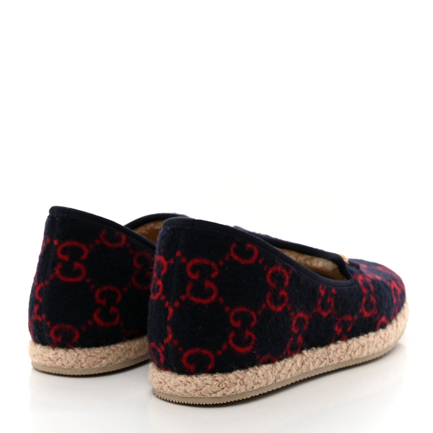 Gucci Covered Wool GG Monogram Mens Fria Horsebit Loafers 6 Blue Red Butterscotch 4 of 8