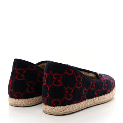 Gucci Covered Wool GG Monogram Mens Fria Horsebit Loafers 6 Blue Red Butterscotch 4 of 8