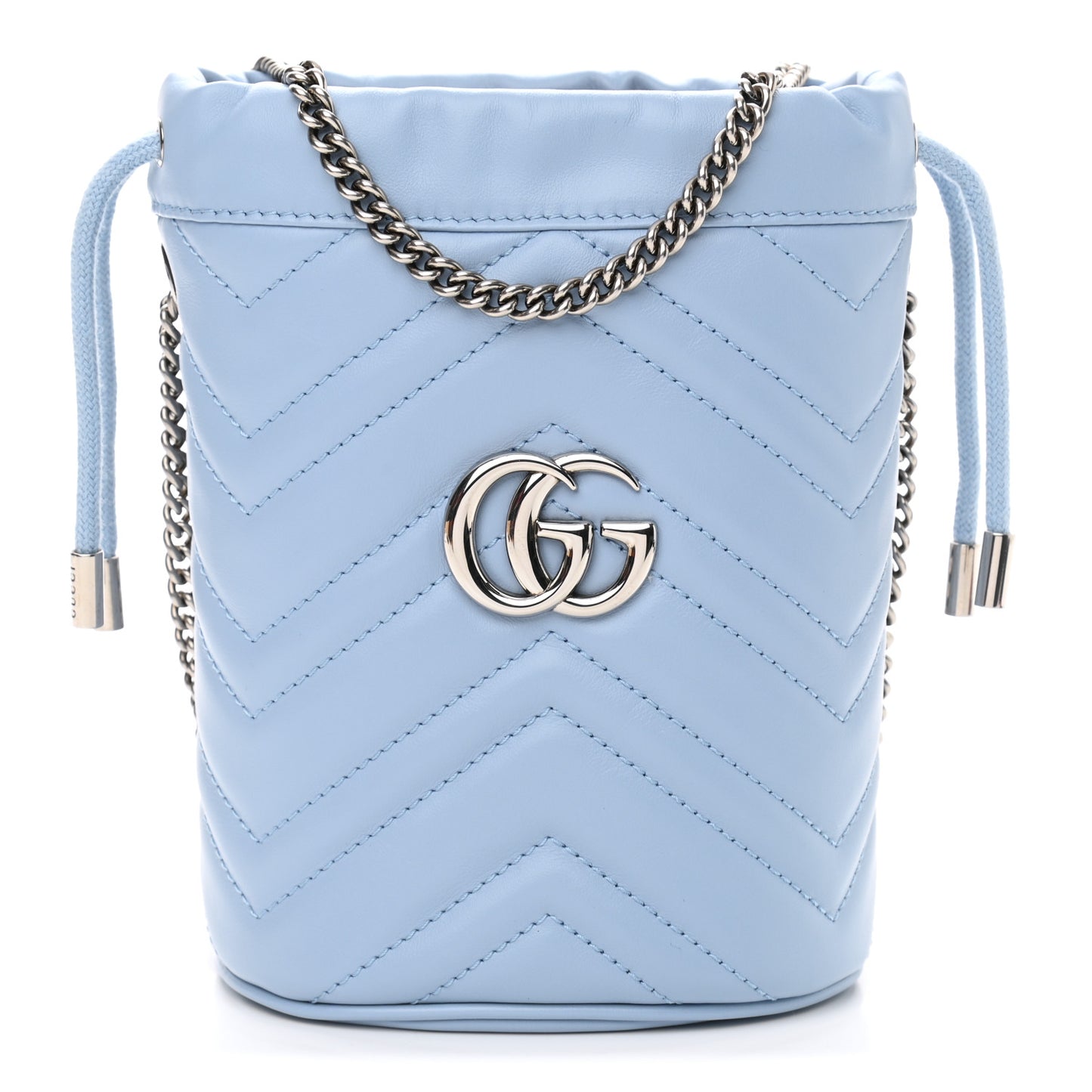Calfskin Matelasse Mini GG Marmont 2.0 Bucket Bag Porcelain Light Blue
