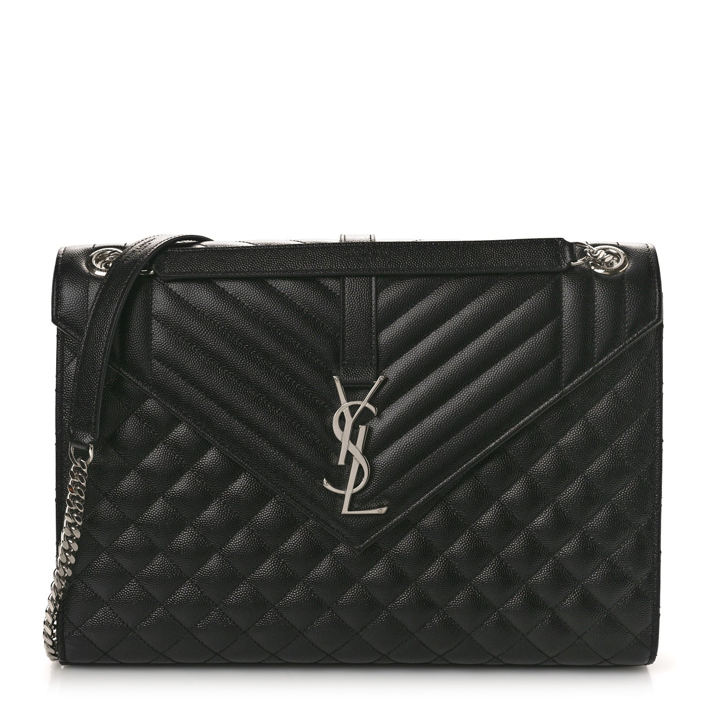 Grain De Poudre Textured Mixed Matelasse Large Triquilt Monogram Satchel Black