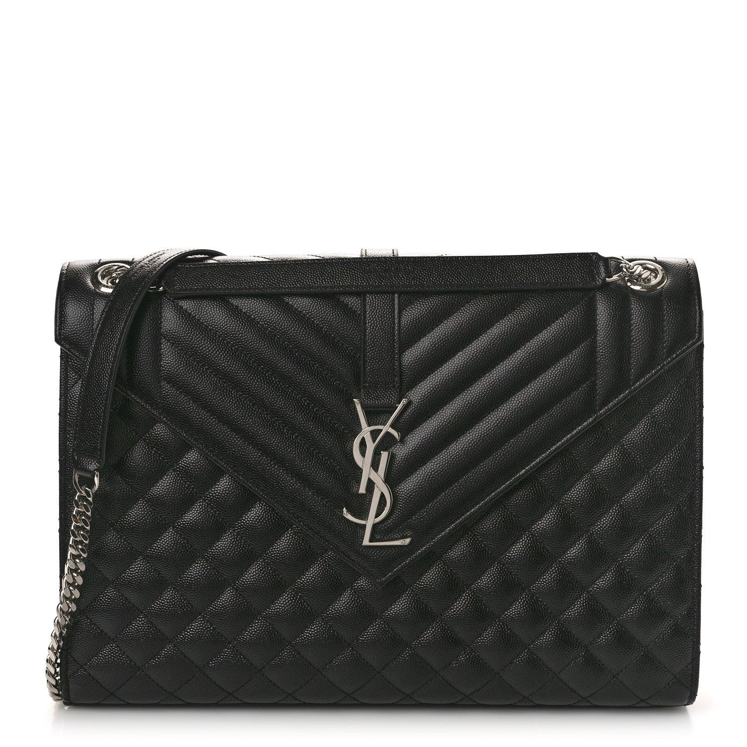 Saint Laurent Grain De Poudre Textured Mixed Matelasse Large Triquilt Monogram Satchel Black 1 of 11