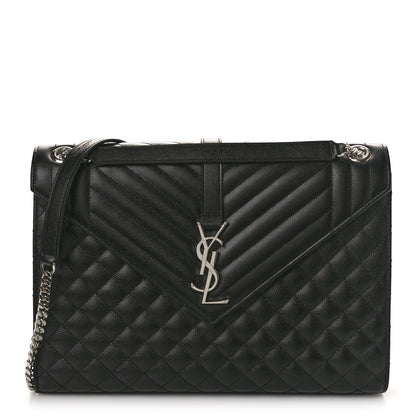 Saint Laurent Grain De Poudre Textured Mixed Matelasse Large Triquilt Monogram Satchel Black 1 of 11