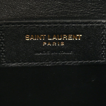 Saint Laurent Shiny Calfskin Crocodile Embossed Manhattan Baguette Black 6 of 10