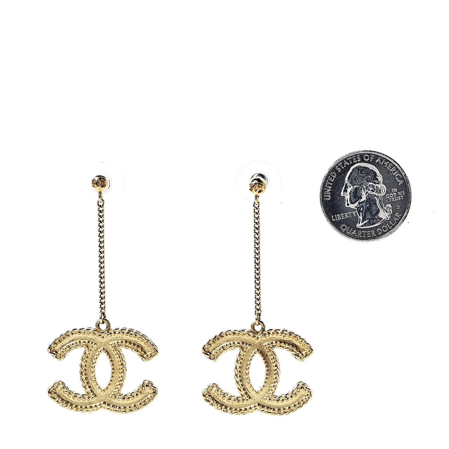 Chanel CC Drop Earrings Matte Gold 2 of 5