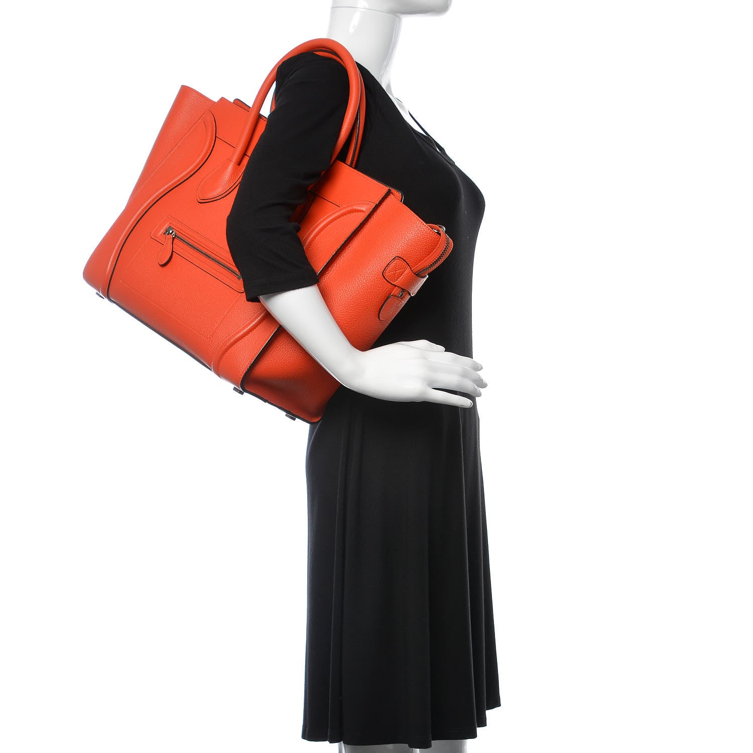 Celine Drummed Calfskin Mini Luggage Vermillion 2 of 12