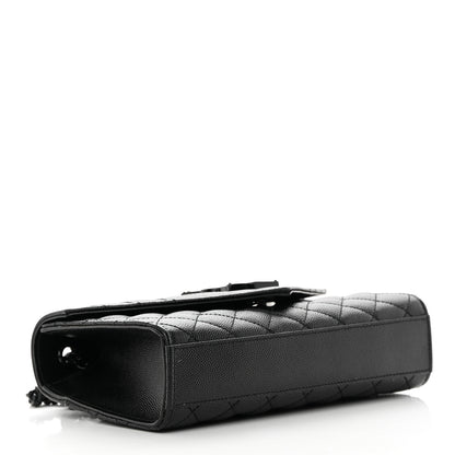 Saint Laurent Grain De Poudre Textured Mixed Matelasse Triquilt Small Monogram Monochrome Satchel Black 4 of 10
