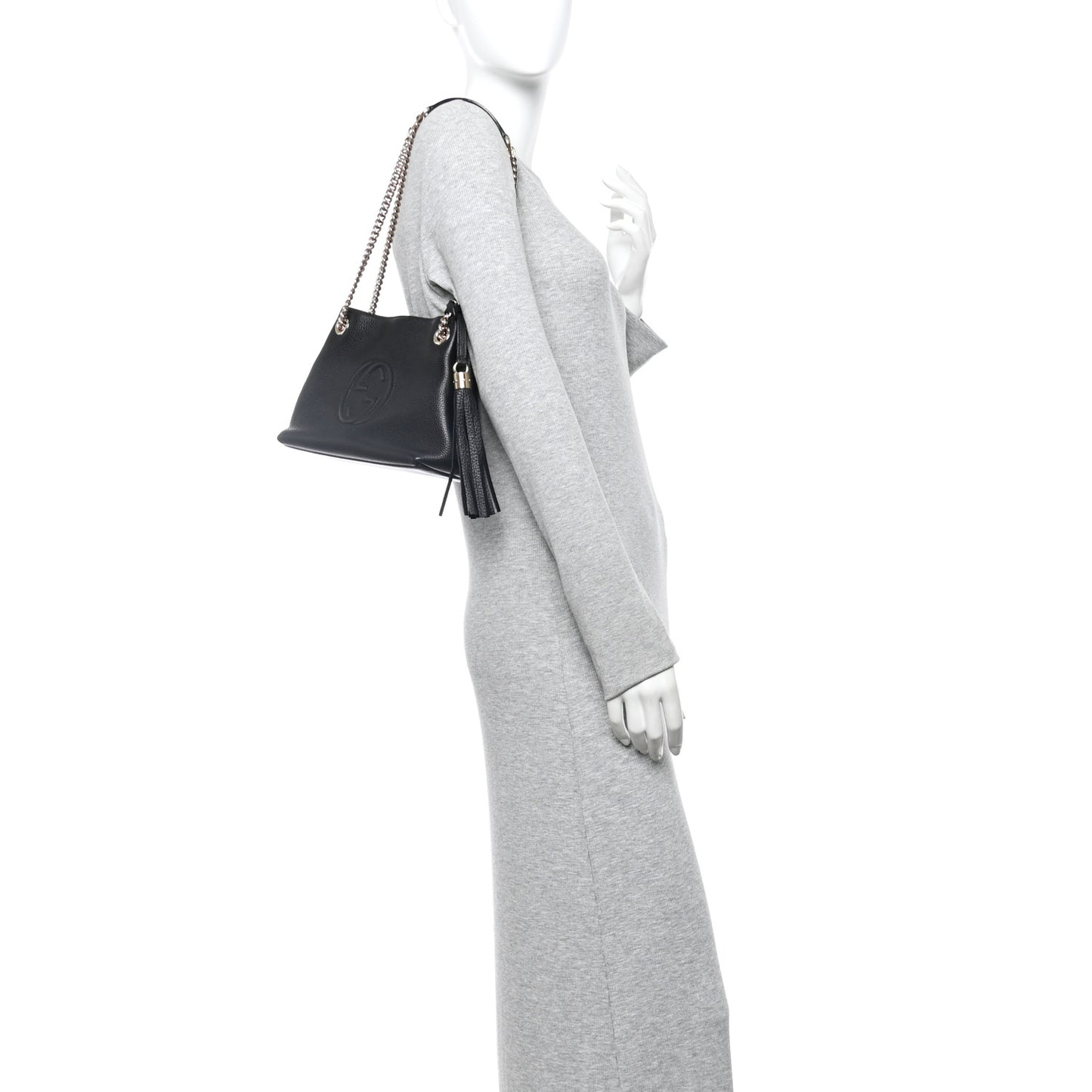 Pebbled Calfskin Small Soho Chain Shoulder Bag Black