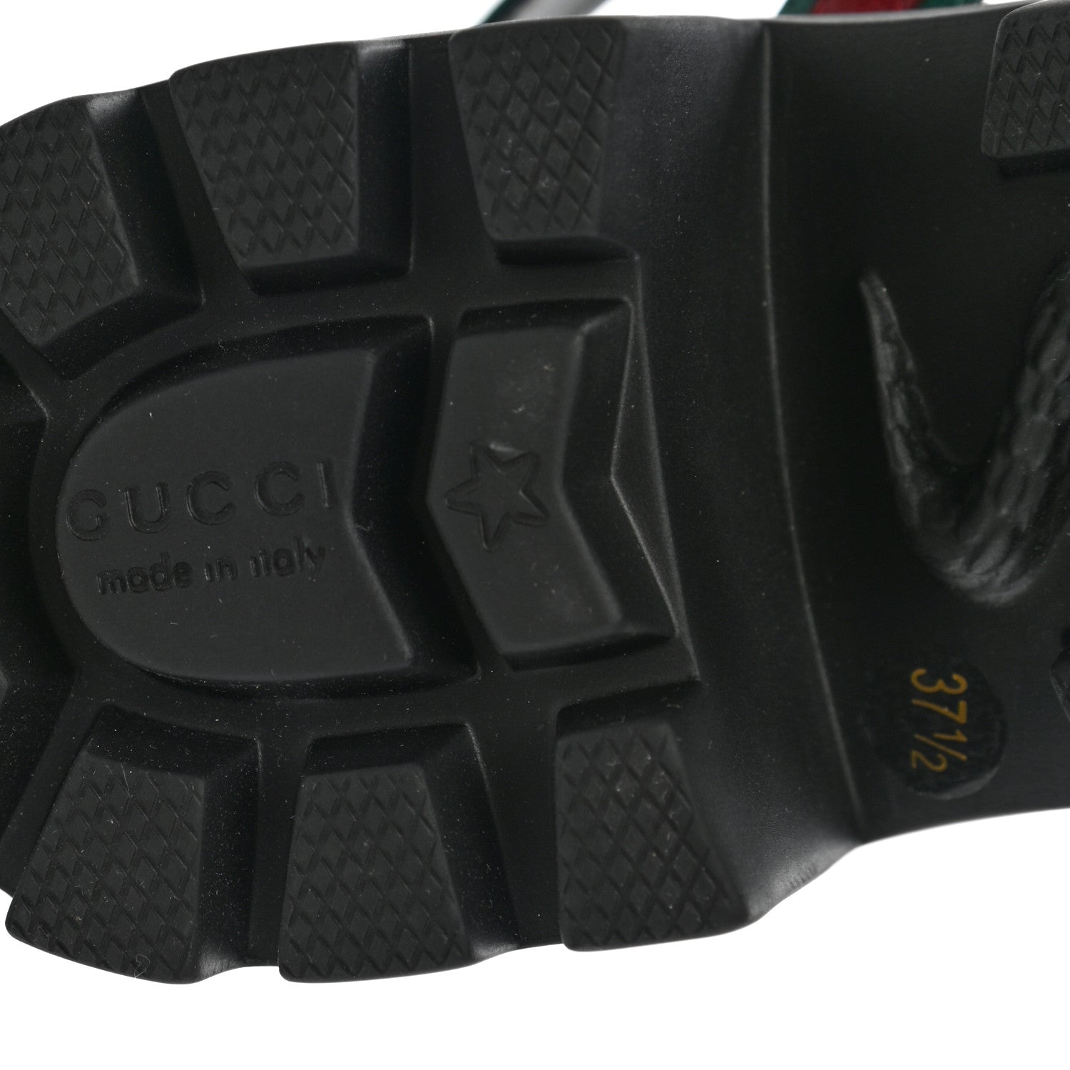 Gucci Calfskin Web Lug Sole Sandals 37.5 Black 6 of 9