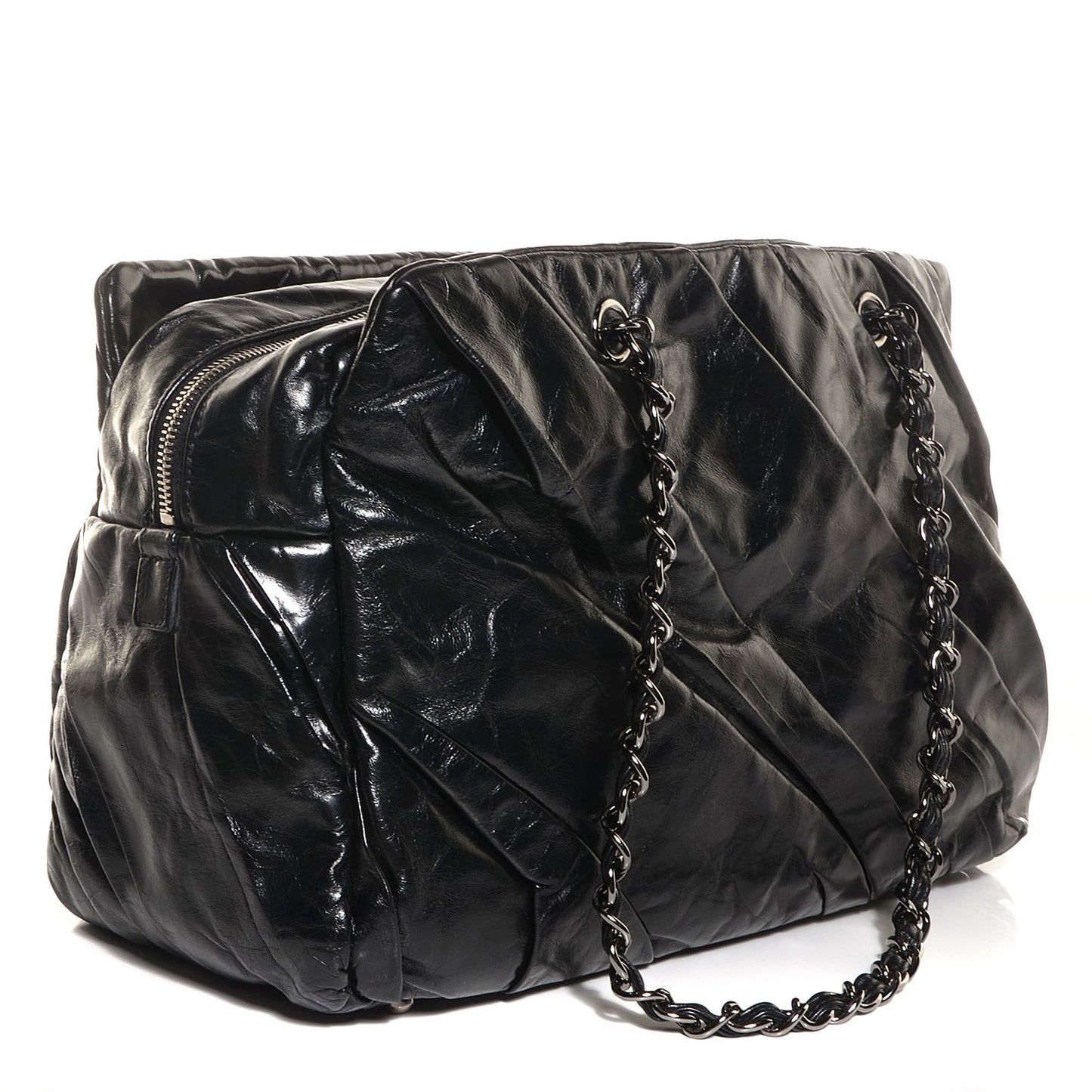 Glazed Calfskin Twisted Large Tote Black
