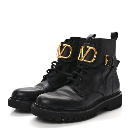Valentino Garavani Calfskin Womens VLOGO 35mm Combat Boots 40 Black 3 of 9