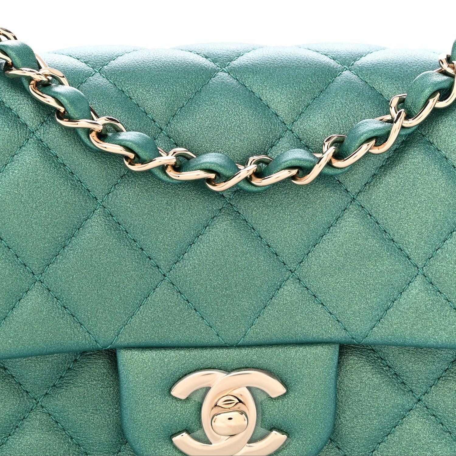 Chanel Iridescent Calfskin Quilted Mini Rectangular Flap Green 8 of 11