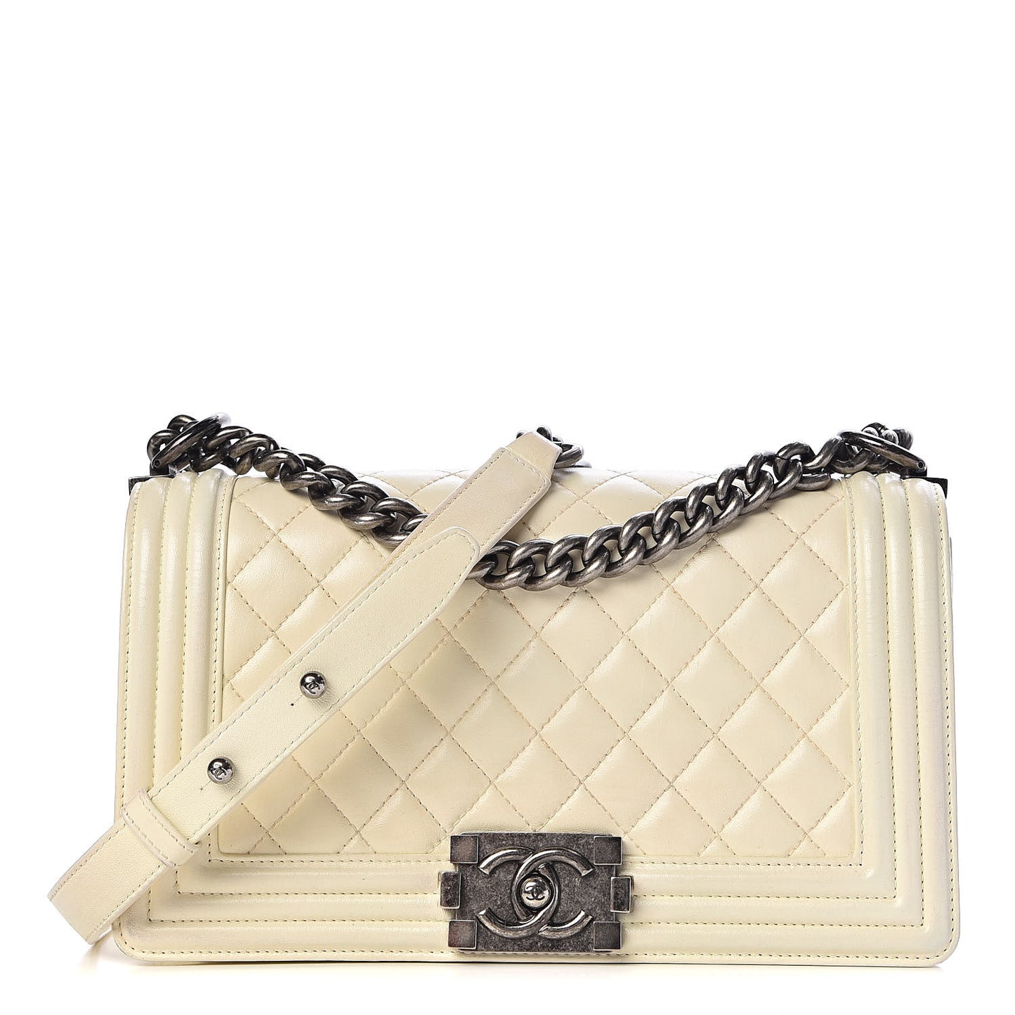 Lambskin Quilted Medium Boy Flap White