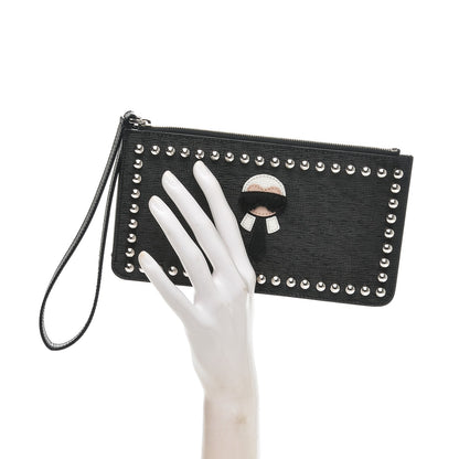 Fendi Vitello Elite Mink Fur Studded Karlito Zip Pouch Black 2 of 6