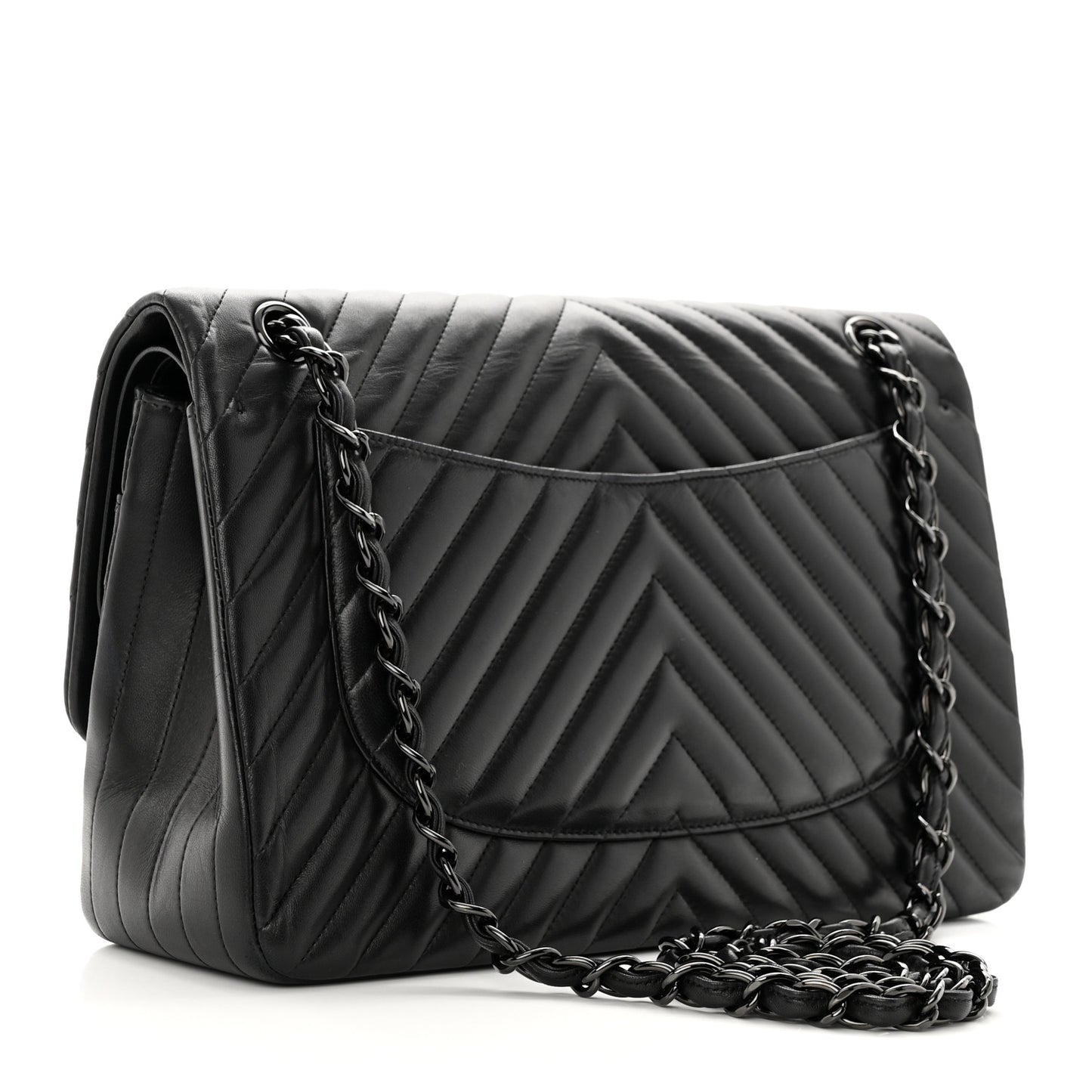 Lambskin Chevron Quilted Jumbo Double Flap So Black