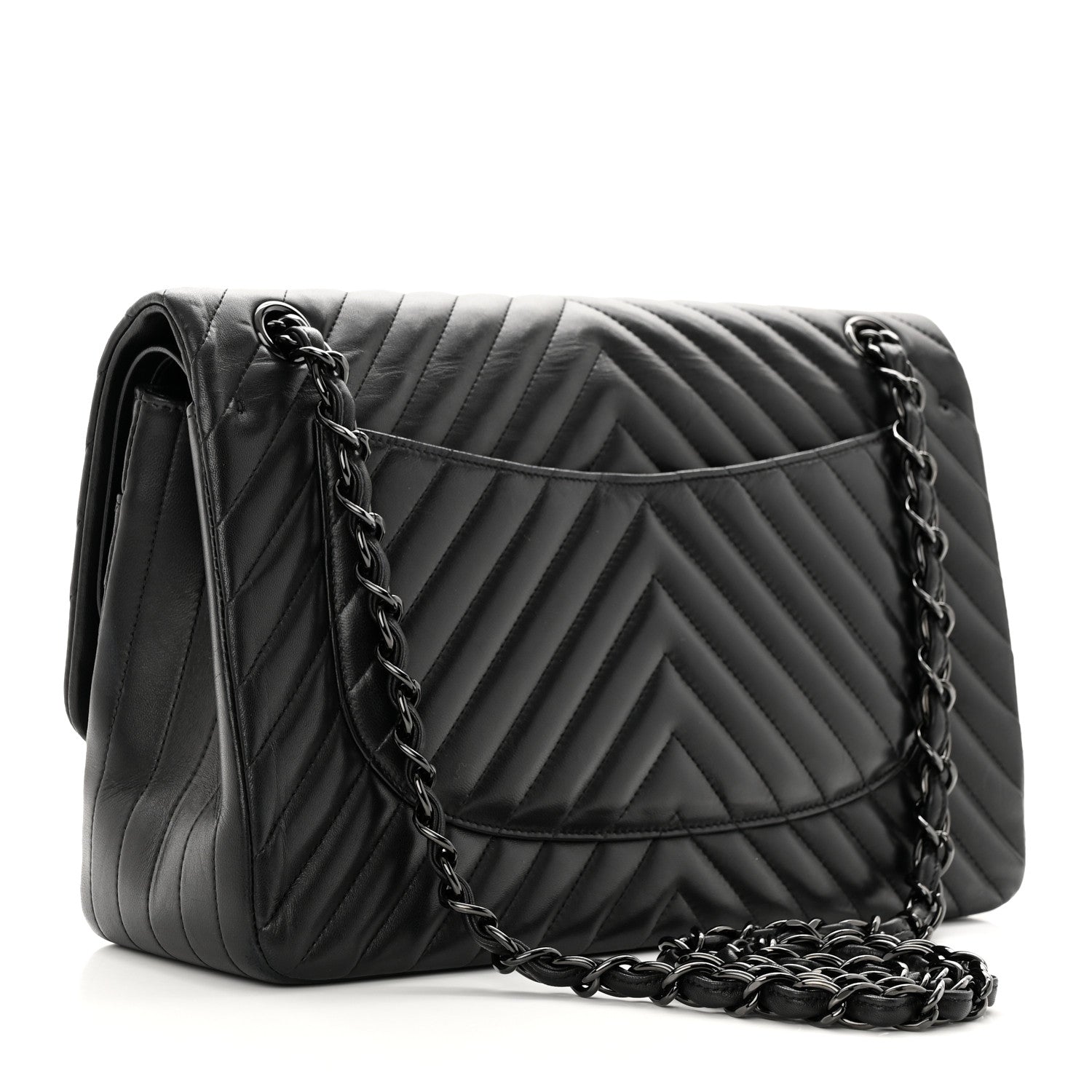 Chanel Lambskin Chevron Quilted Jumbo Double Flap So Black 3 of 19