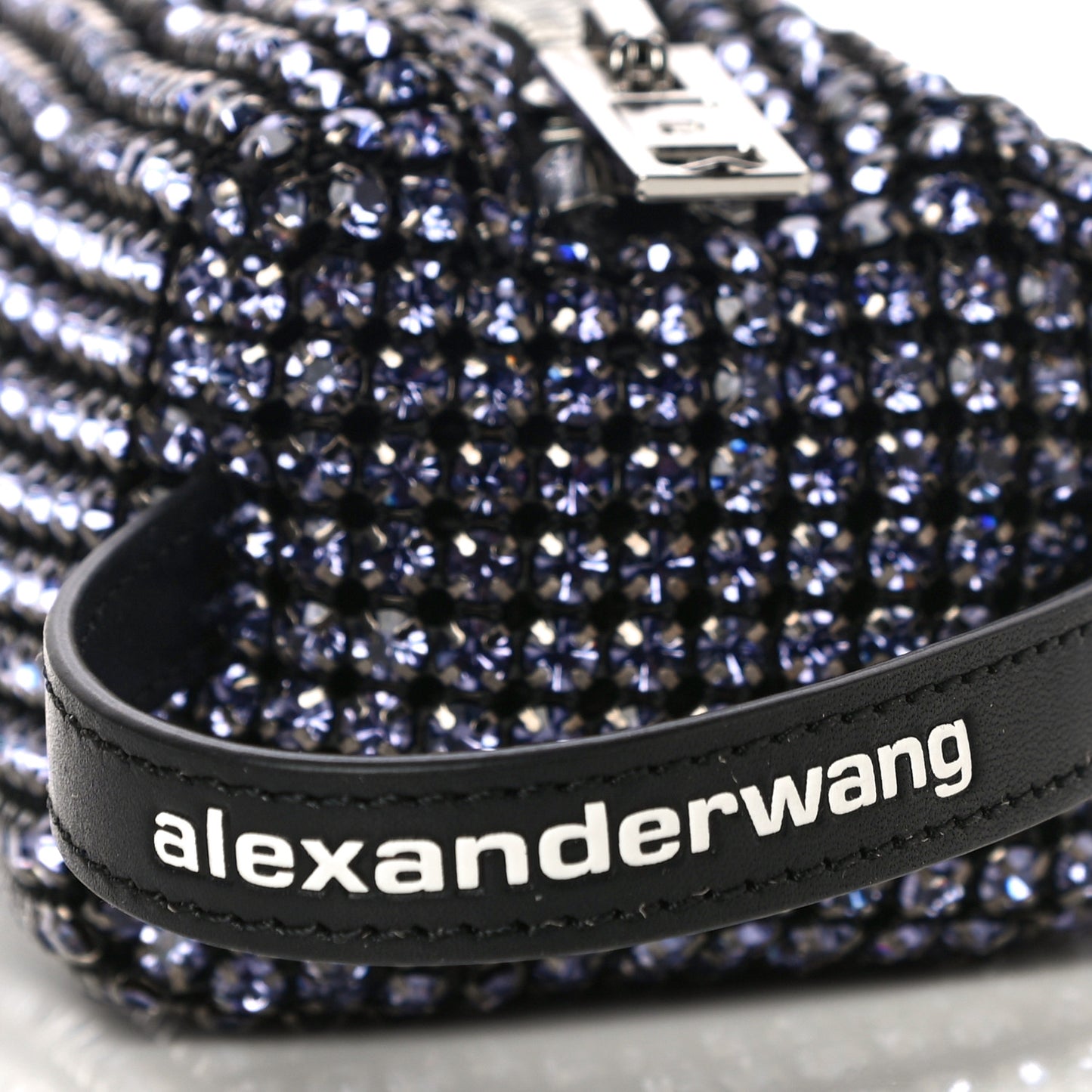 Mesh Crystal Rhinestone Pencil Pochette Black Purple