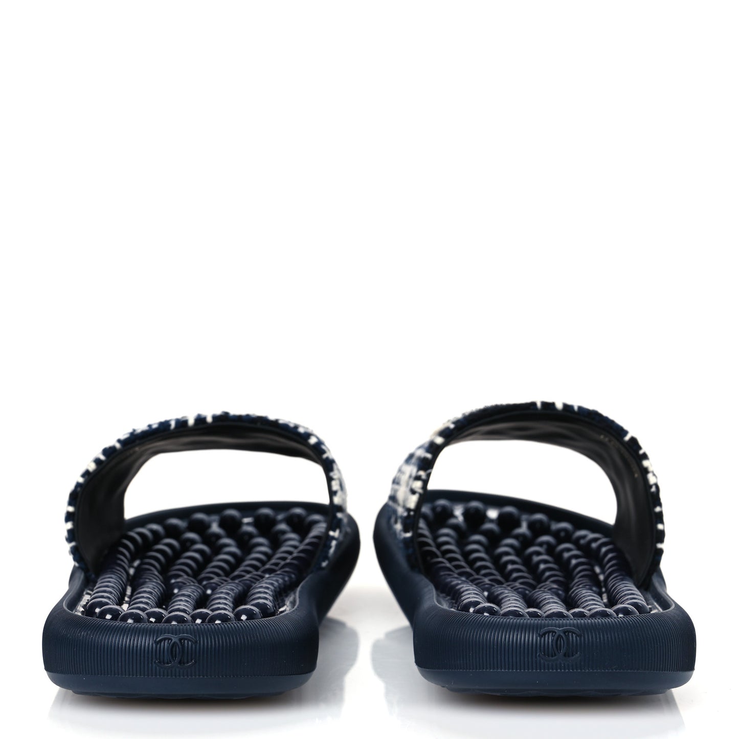 Tweed Rubber CC Flat Mules 40 Navy