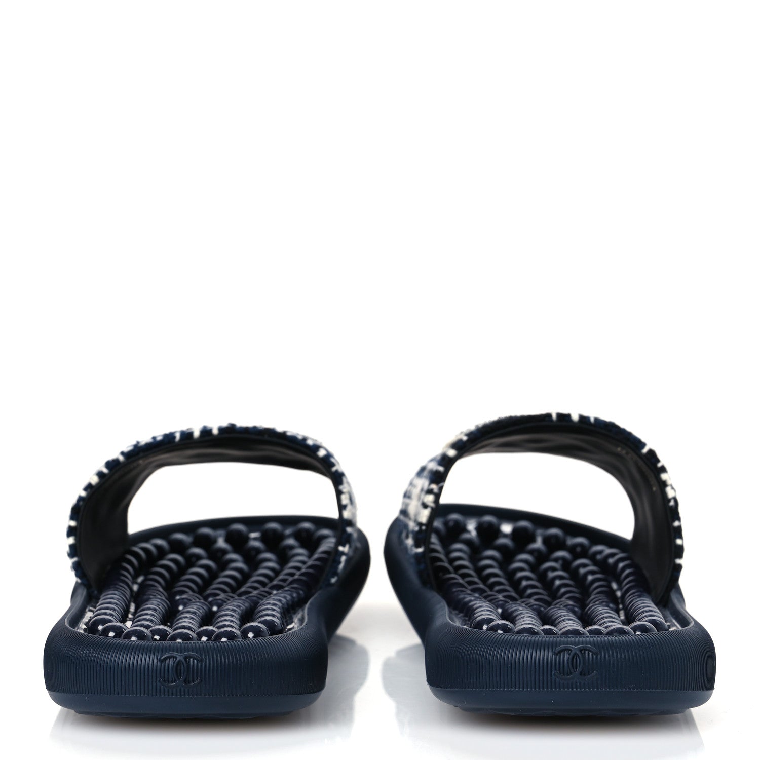 Chanel Tweed Rubber CC Flat Mules 40 Navy 6 of 10