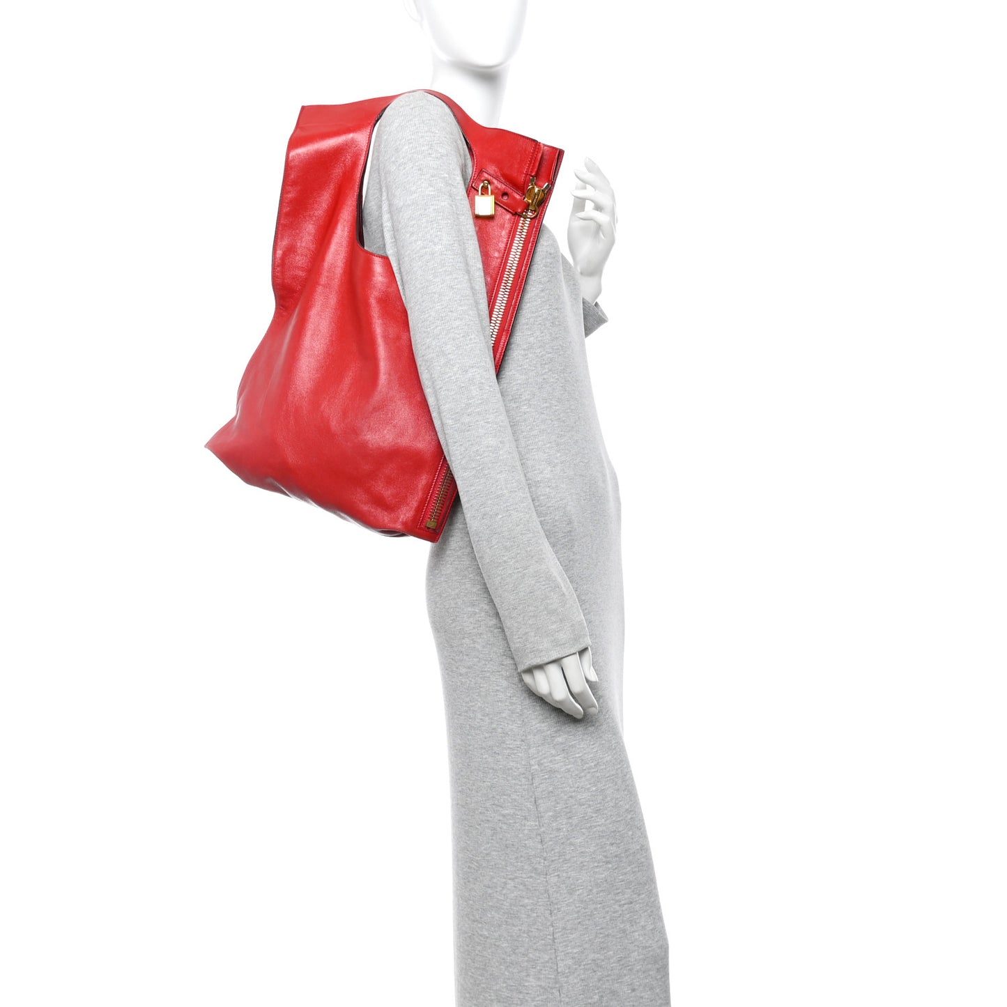 Ramskin Large Alix Padlock Zip Shoulder Bag Flame Red