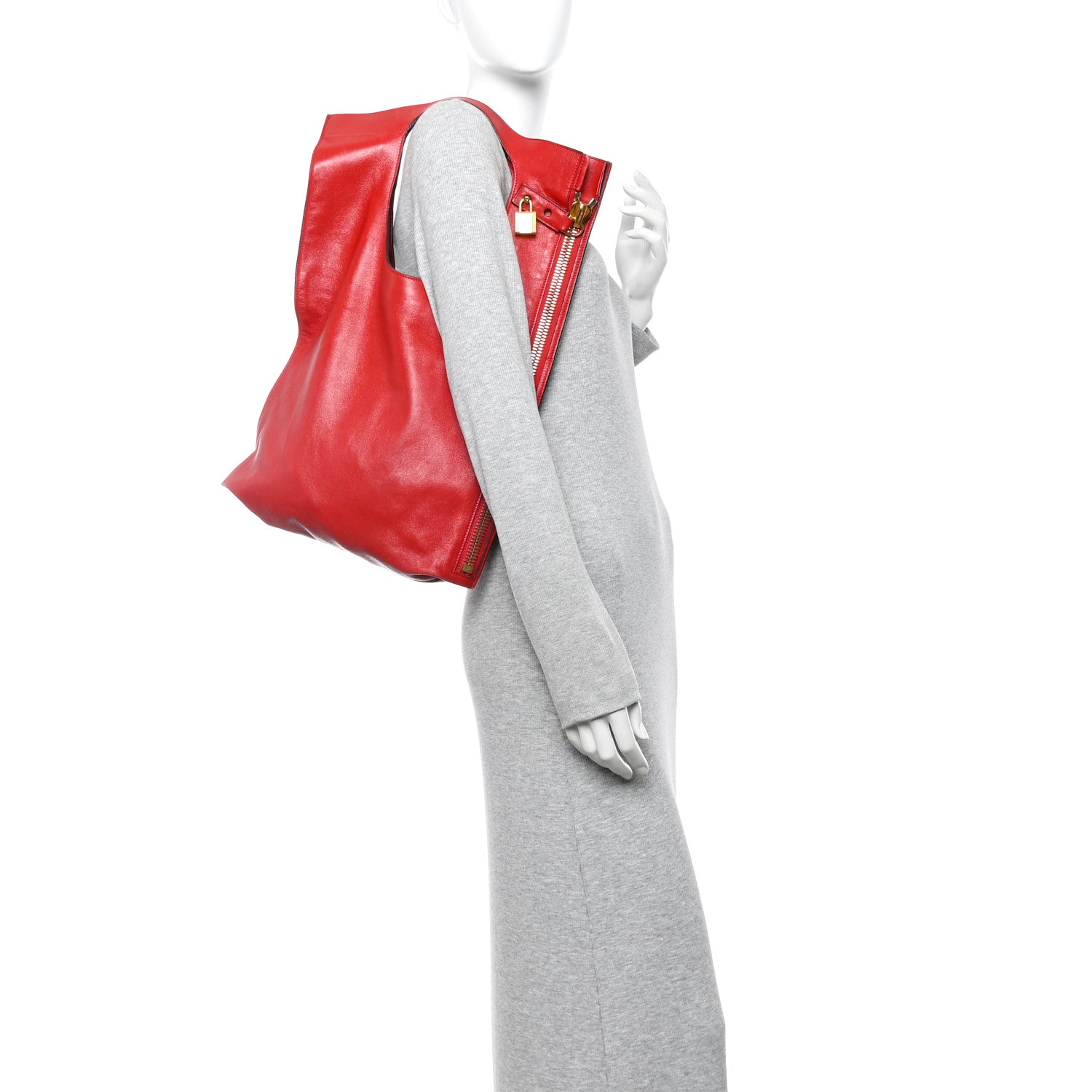 Tom Ford Ramskin Large Alix Padlock Zip Shoulder Bag Flame Red 2 of 10