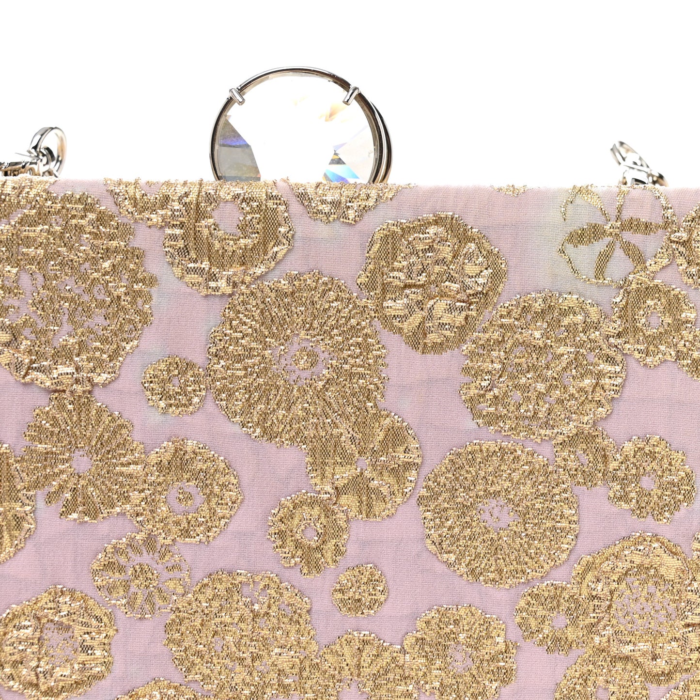 Brocade Floral Jacquard Crystal Chain Clutch Pink Gold