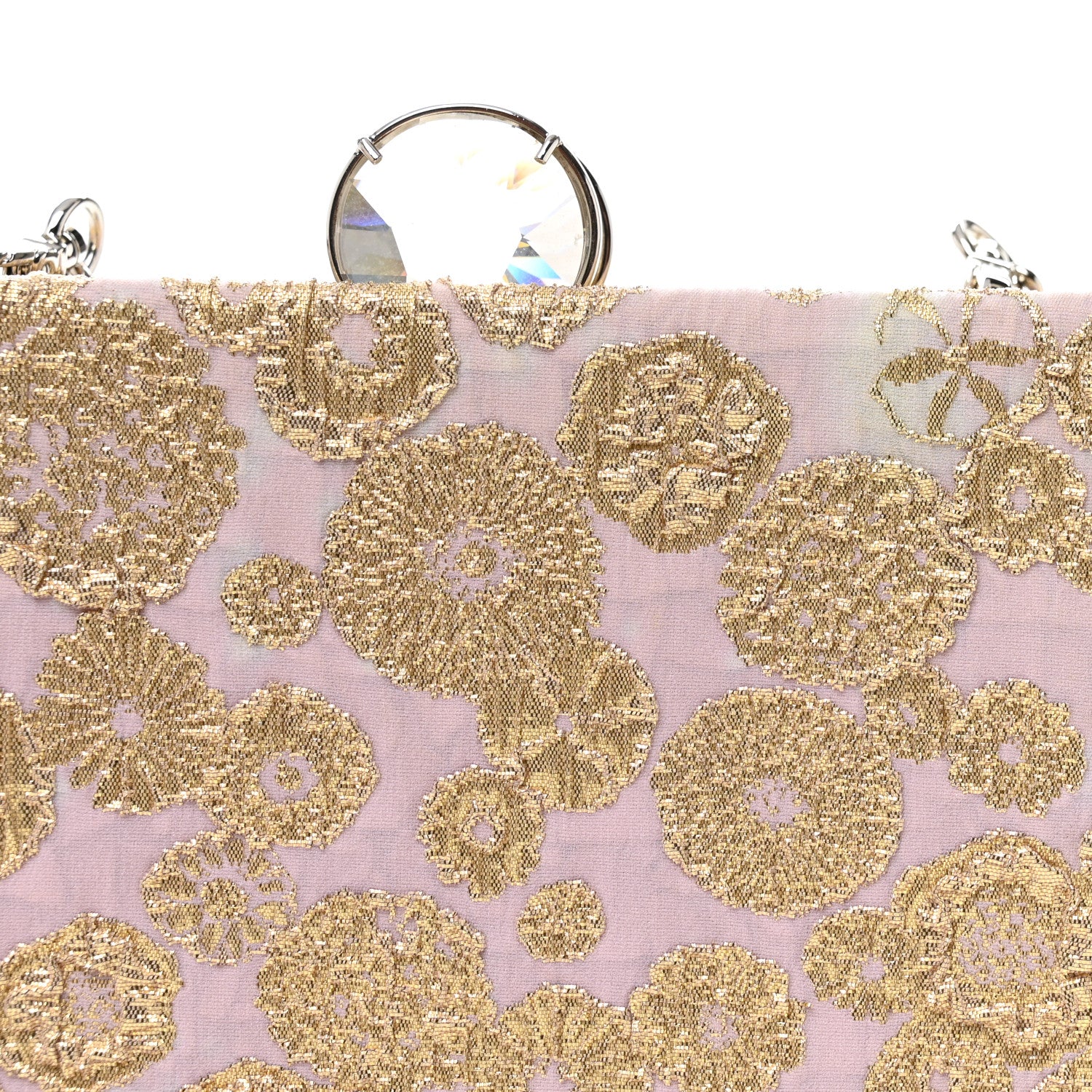 Miu Miu Brocade Floral Jacquard Crystal Chain Clutch Pink Gold 11 of 11