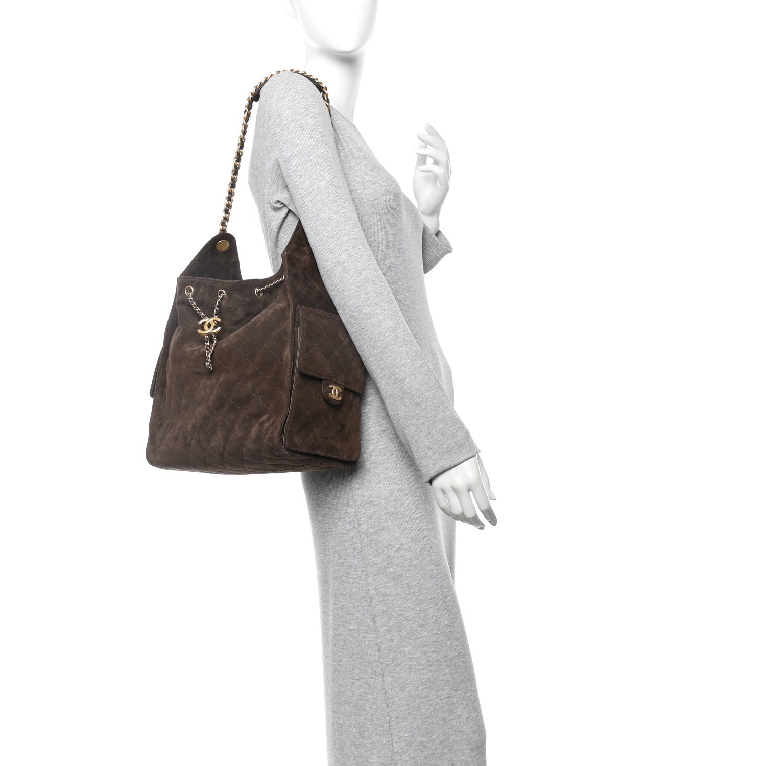 Chanel Suede Quilted Medium Chanel 25 Handbag Dark Brown 1819437