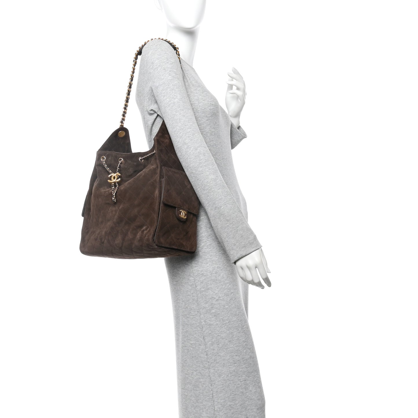 Suede Quilted Medium Chanel 25 Handbag Dark Brown