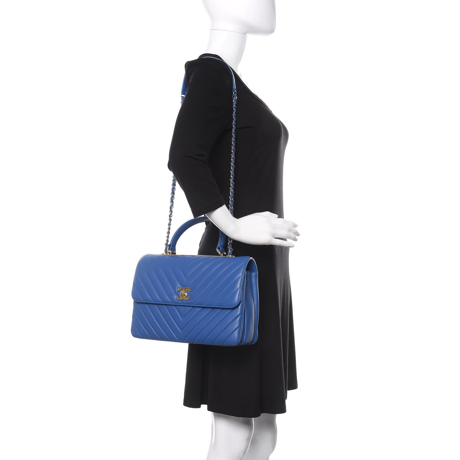 Chanel Lambskin Chevron Quilted Medium Trendy CC Dual Handle Flap Bag Blue 2 of 13