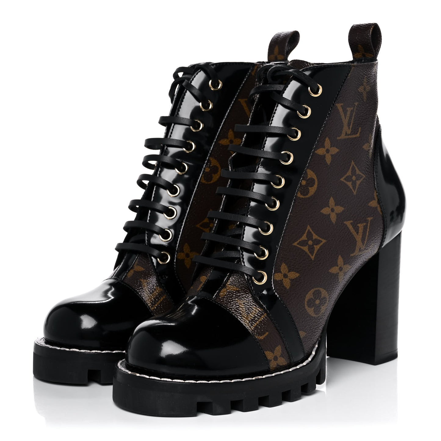 Patent Calfskin Monogram Star Trail Ankle Boots 39 Black